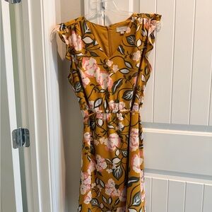 LOFT Yellow Floral Midi Dress